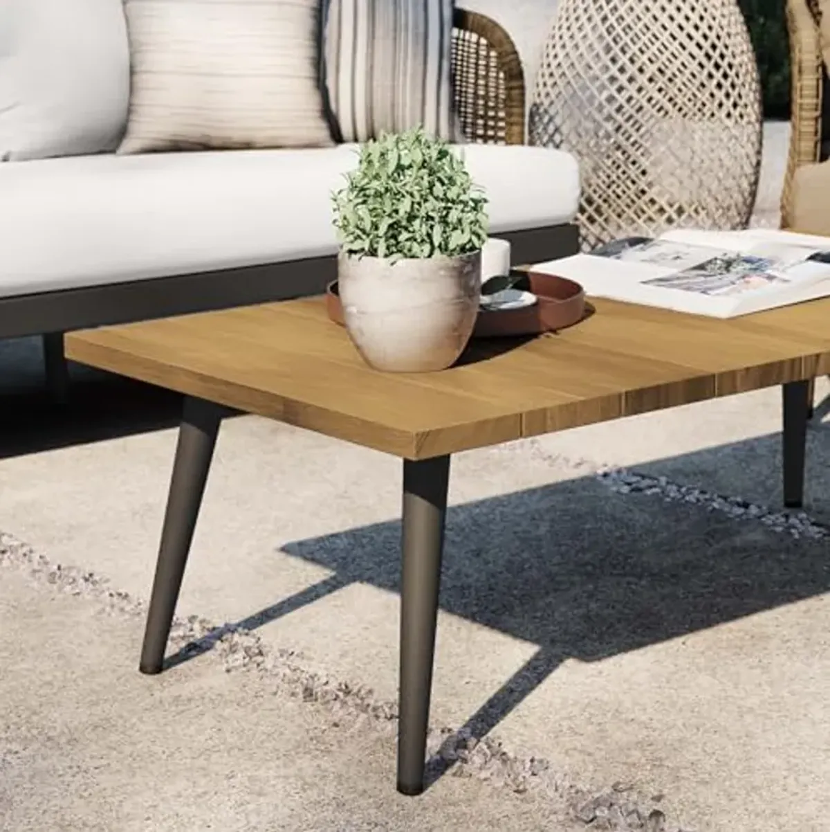 Modway Meadow Outdoor Patio Teak Wood, Coffee Table, Natural Taupe