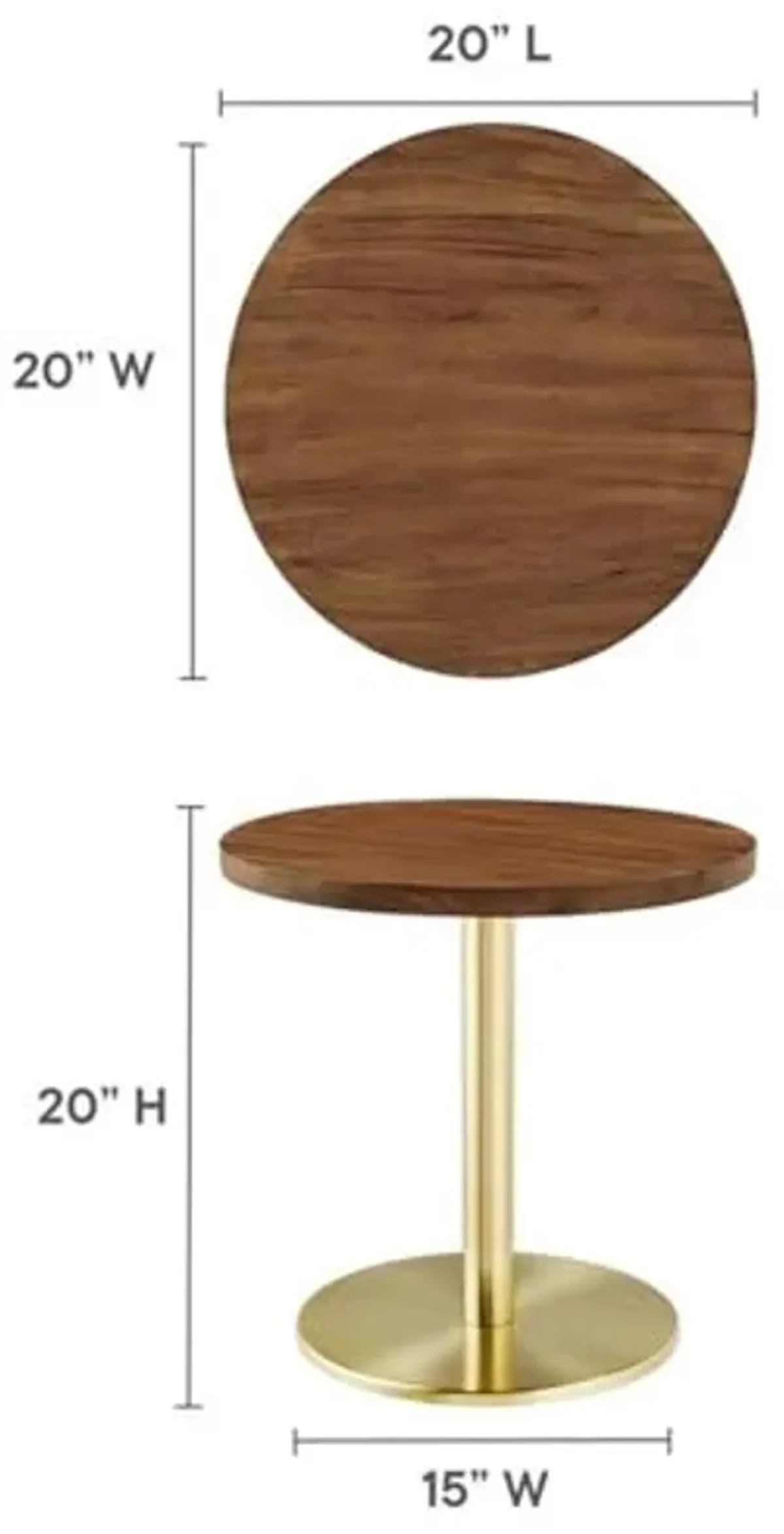 Modway EEI-6610-BRA-LOC Viva Round Acacia Wood Side Table, Brass Light Oak