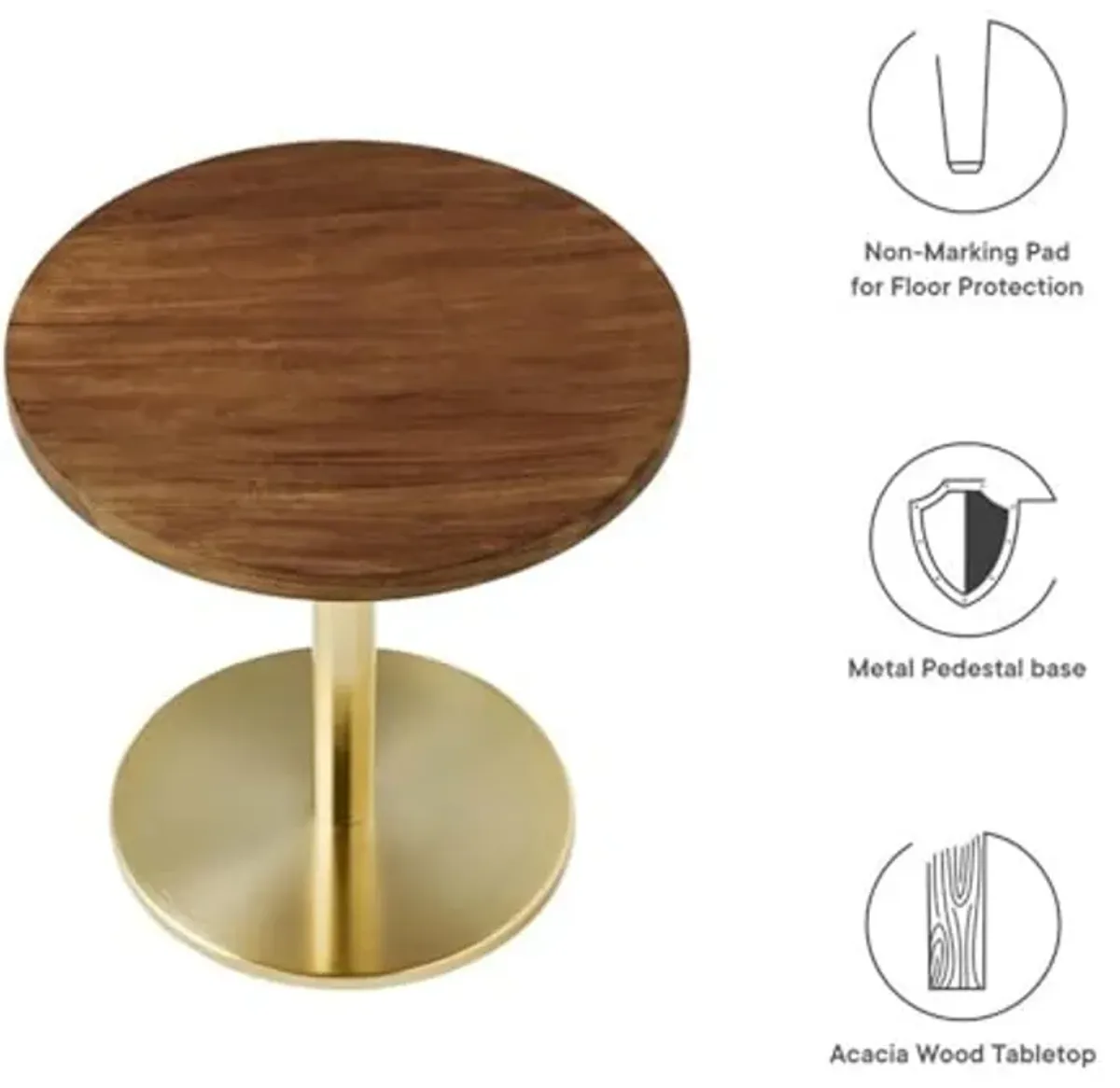 Modway EEI-6610-BRA-LOC Viva Round Acacia Wood Side Table, Brass Light Oak