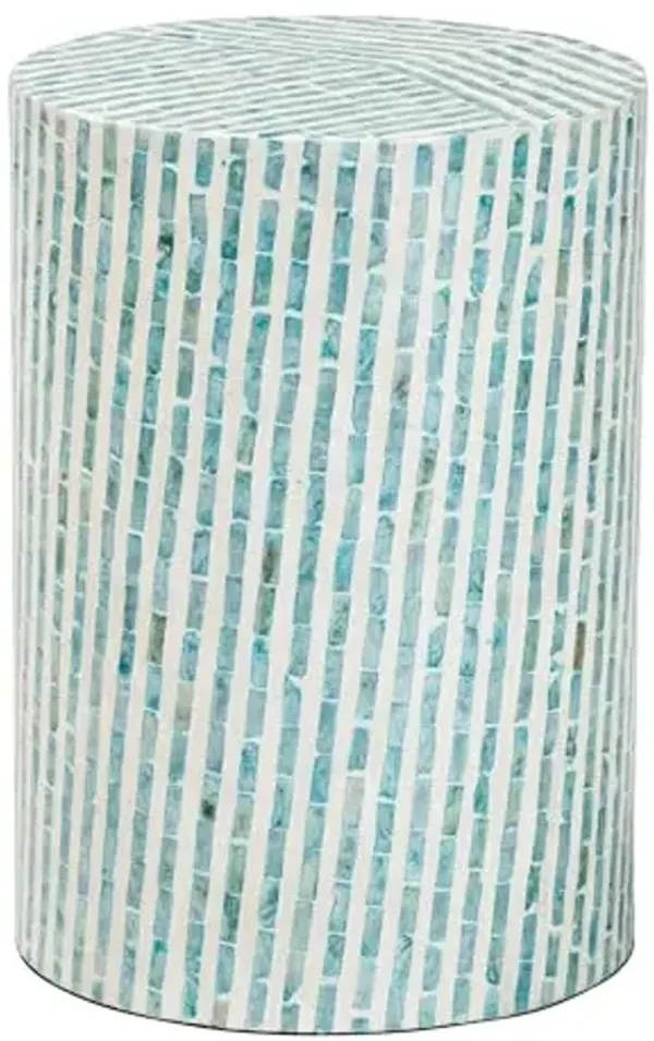 Baxton Studio Draven Modern Bohemian Mosaic Blue Mother of Pearl End Table