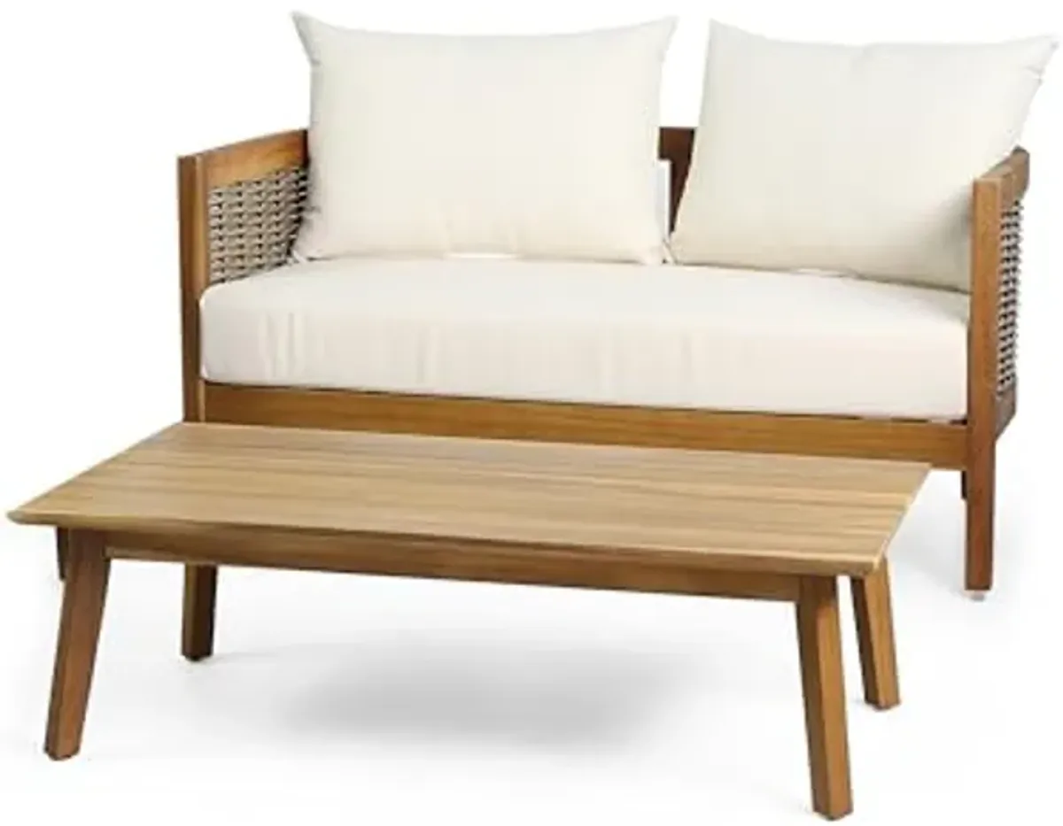 Christopher Knight Home 318421 Burchett Coffee Table, 52 "W x 29 "D x 24.75 "H, Teak + Mixed Brown + Beige