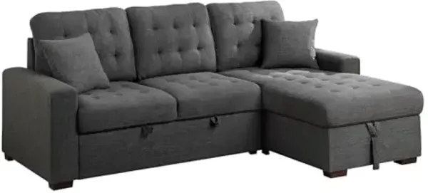 Lexicon Sectional Couches for Living Room, L Shaped Couch with Right Storage Chaise and Pull Out Sofa Bed, Sleeper Sofa, Sectional Sleeper Sofa Bed, Textured Fabric Chaise Lounge Sofa, Dark Gray