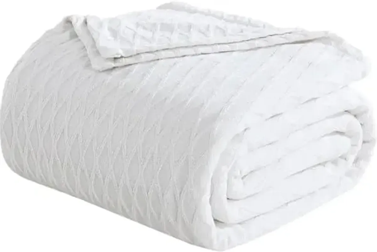 Tahari Home - Blanket, Soft Diamond Textured Cotton Blanket, Cozy Home Decor (Shelley Bright White, King)