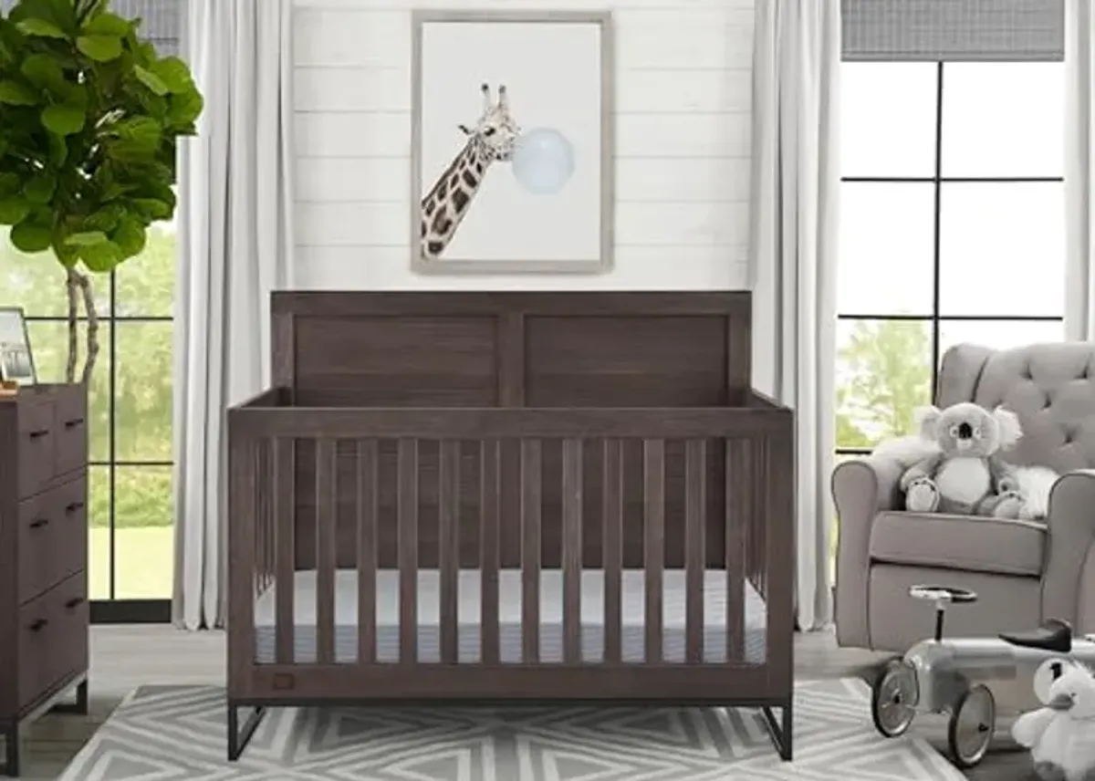 Simmons Kids Foundry 6-in-1 Convertible Baby Crib, Rustic Grey with Matte Black