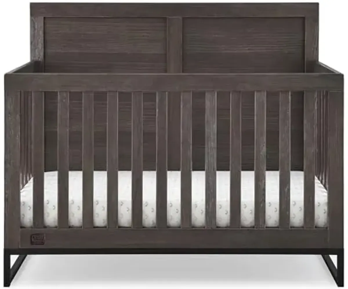 Simmons Kids Foundry 6-in-1 Convertible Baby Crib, Rustic Grey with Matte Black