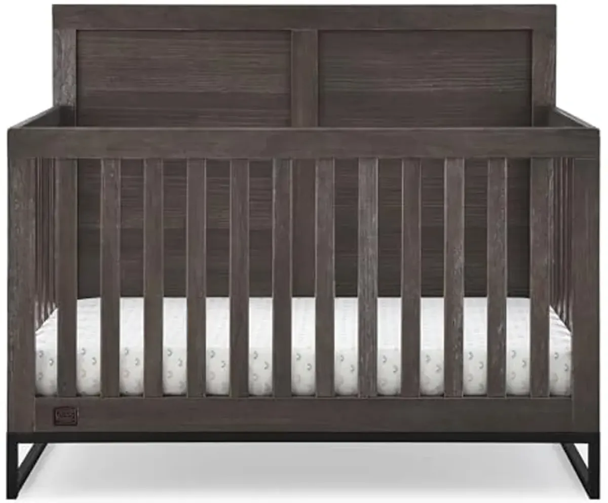 Simmons Kids Foundry 6-in-1 Convertible Baby Crib, Rustic Grey with Matte Black