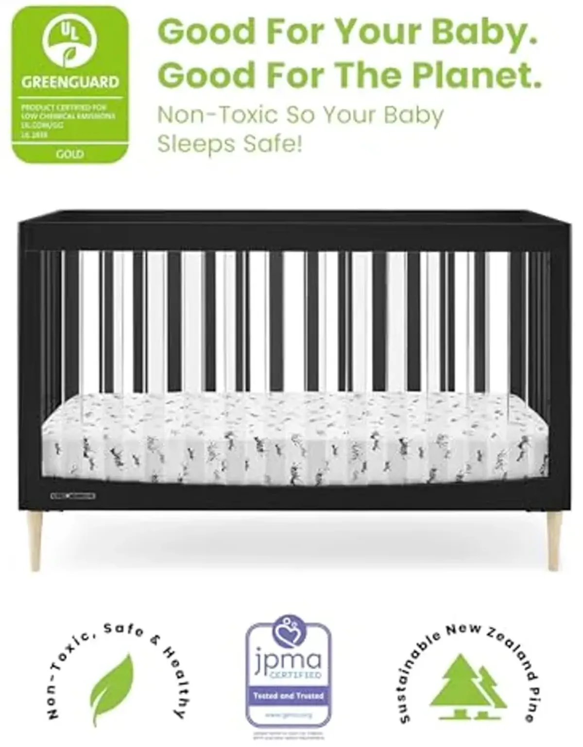 Delta Children Austin Acrylic 4-in-1 Convertible Baby Crib - Greenguard Gold Certified, Midnight Grey/Natural