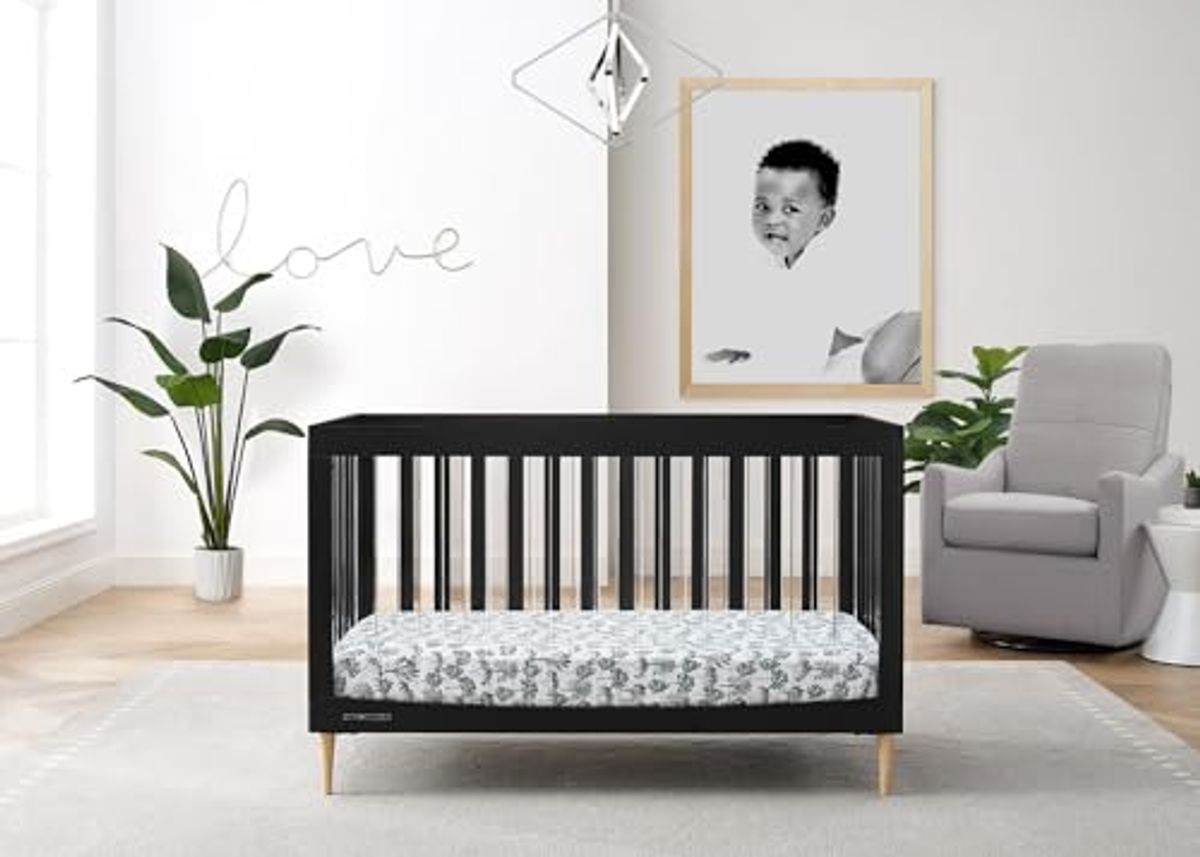 Delta Children Austin Acrylic 4-in-1 Convertible Baby Crib - Greenguard Gold Certified, Midnight Grey/Natural