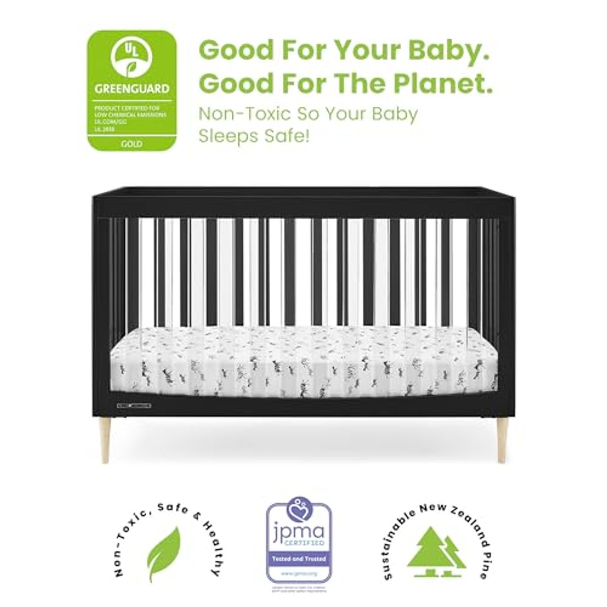 Delta Children Austin Acrylic 4-in-1 Convertible Baby Crib - Greenguard Gold Certified, Midnight Grey/Natural