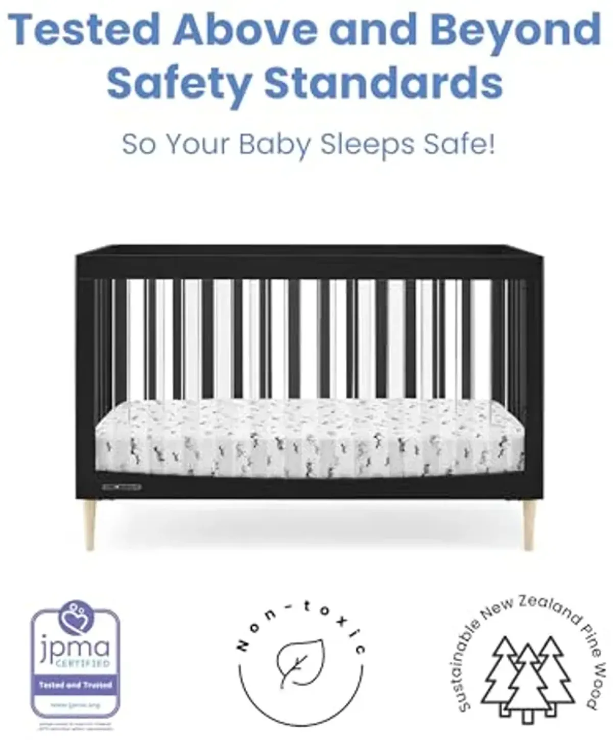 Delta Children Austin Acrylic 4-in-1 Convertible Baby Crib - Greenguard Gold Certified, Midnight Grey/Natural