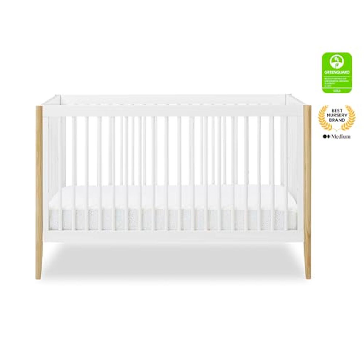 Delta Children Casey 4-in-1 Convertible Crib - Greenguard Gold Certified, Bianca White/Natural