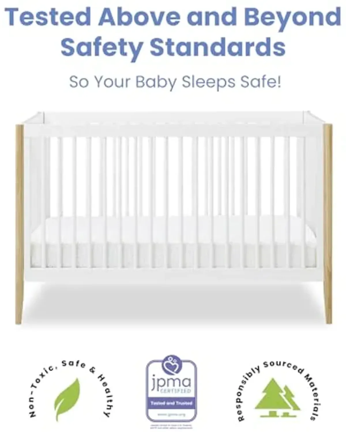 Delta Children Casey 4-in-1 Convertible Crib - Greenguard Gold Certified, Bianca White/Natural