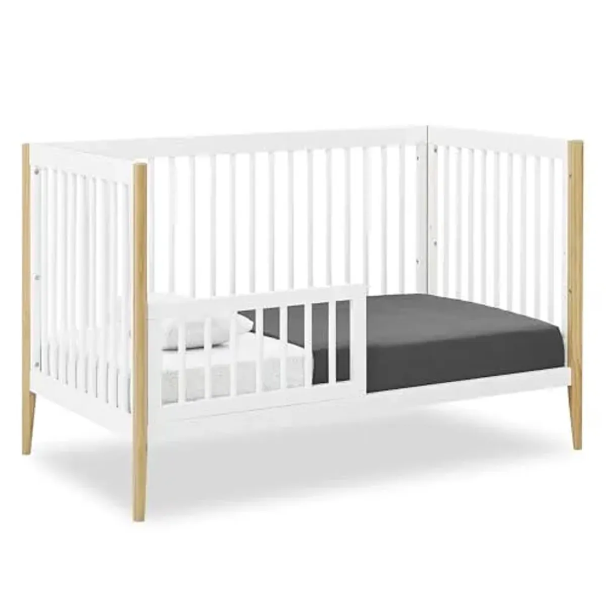 Delta Children Casey 4-in-1 Convertible Crib - Greenguard Gold Certified, Bianca White/Natural