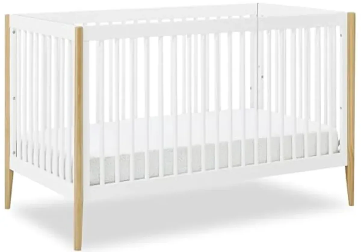 Delta Children Casey 4-in-1 Convertible Crib - Greenguard Gold Certified, Bianca White/Natural