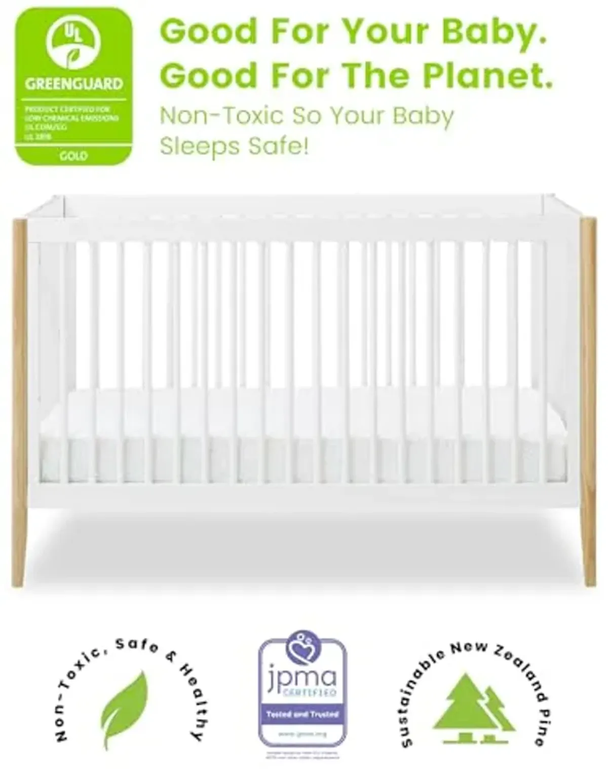 Delta Children Casey 4-in-1 Convertible Crib - Greenguard Gold Certified, Bianca White