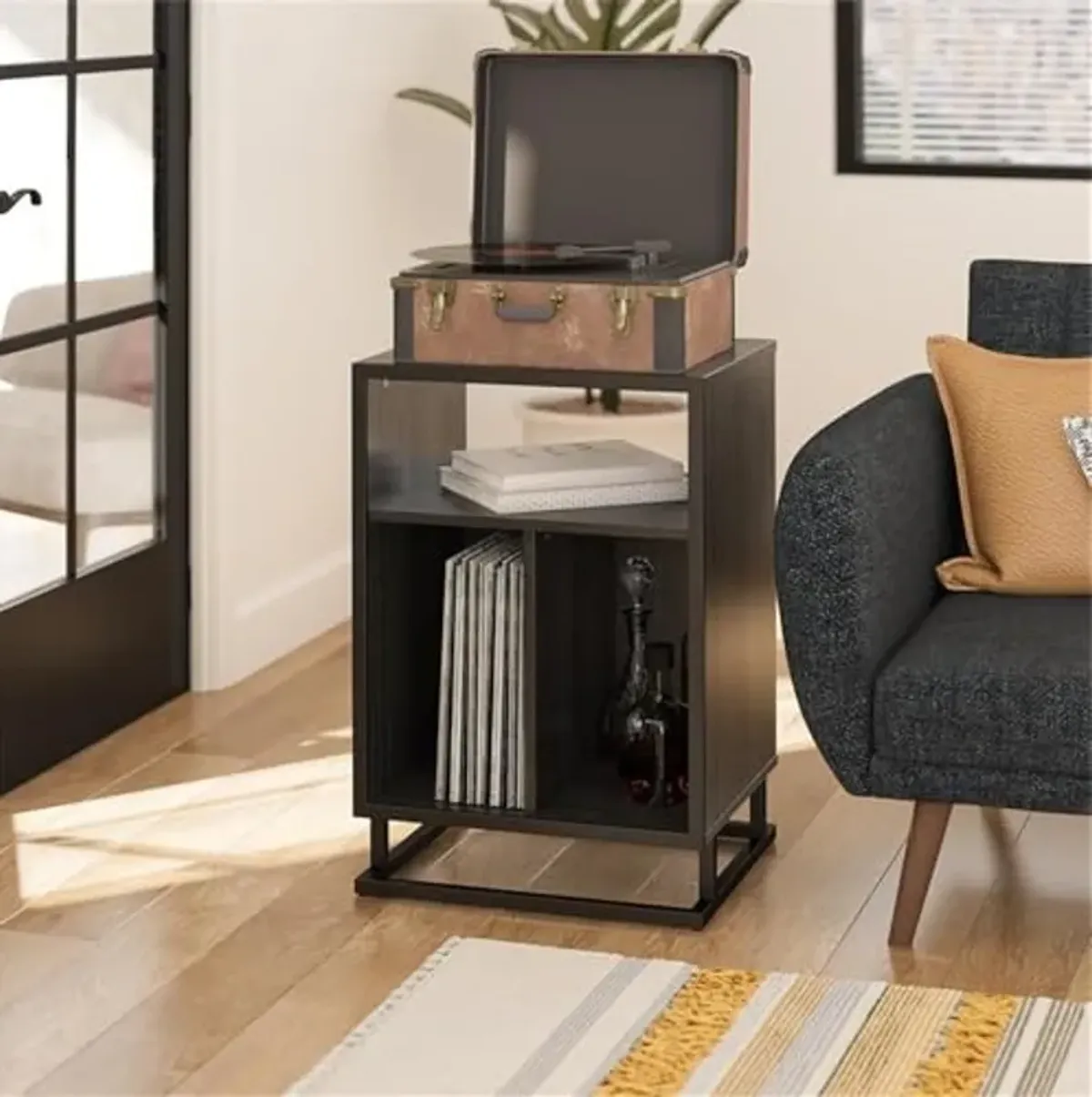 Novogratz Regal Turntable Stand/End Table, Black Oak