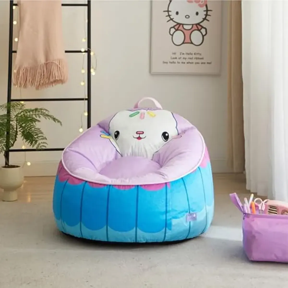 Idea Nuova Gabbys Dollhouse Hillside by pod Plush Kids Bean Bag Chair, 24"x24"x25", Ages 3+