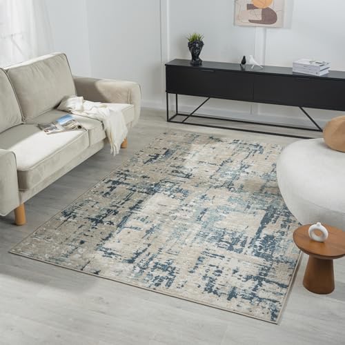 L. R. Resources, Inc. Gray/Blue Modern Abstract Durable Performance Synthetic Indoor Area Rug, 7'10" x 9'10"