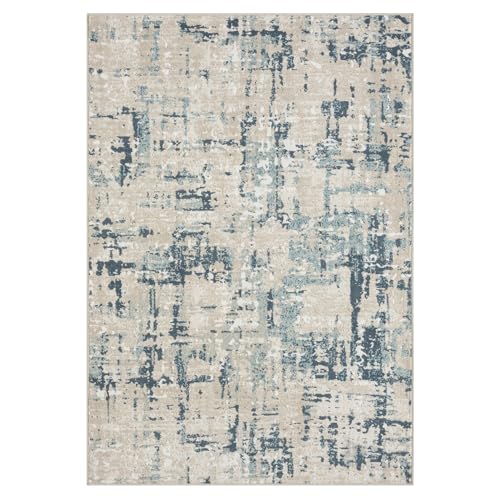 L. R. Resources, Inc. Gray/Blue Modern Abstract Durable Performance Synthetic Indoor Area Rug, 7'10" x 9'10"