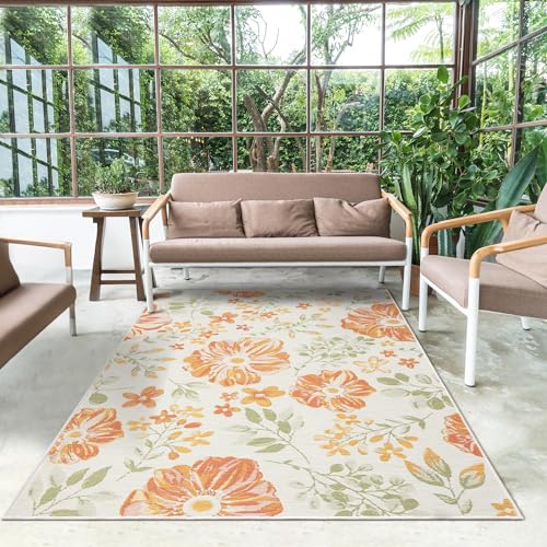 L. R. Resources, Inc. Binny Ben Floral Coastal Indoor/Outdoor Reversible Area Rug, 5'3" x 7'