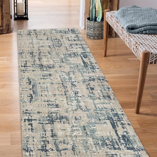 L. R. Resources, Inc. Alison Bel Gray/Blue Modern Contemporary Abstract Indoor Area Rug, 2'6" x 8'