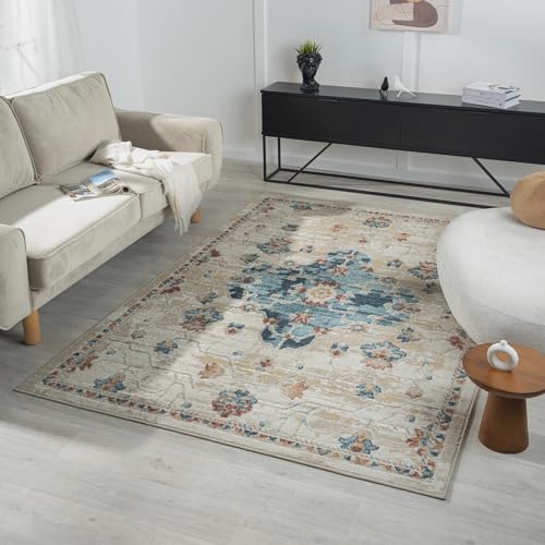 L. R. Resources, Inc. Alison Roy Blue/Ivory Classic Traditional Medallion Indoor Area Rug, 3'11" x 6'