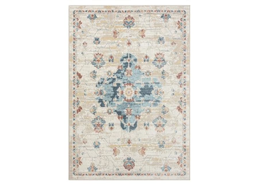 L. R. Resources, Inc. Alison Roy Blue/Ivory Classic Traditional Medallion Indoor Area Rug, 3'11" x 6'