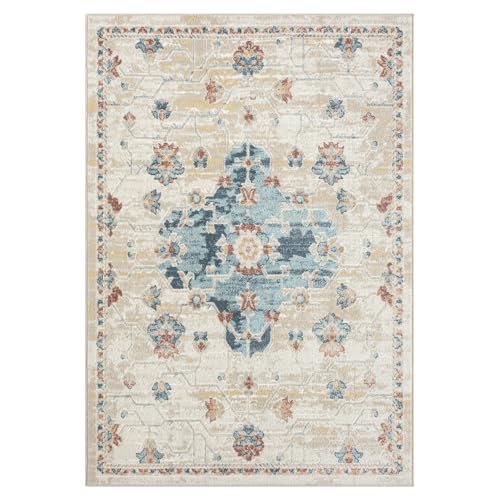 L. R. Resources, Inc. Alison Roy Blue/Ivory Classic Traditional Medallion Indoor Area Rug, 3'11" x 6'