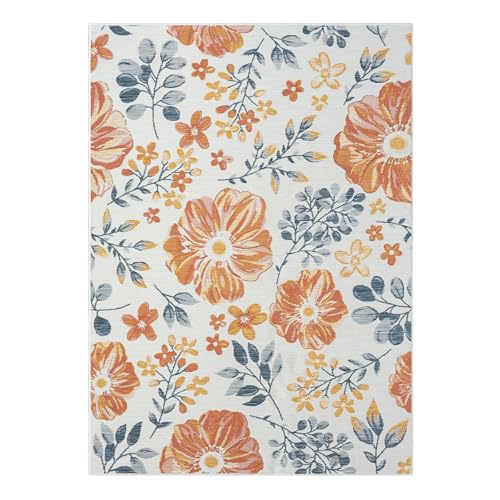 L. R. Resources, Inc. Blue/Ivory Tropical Floral Durable Performance Reversible Indoor/Outdoor Rug, 2' x 3'