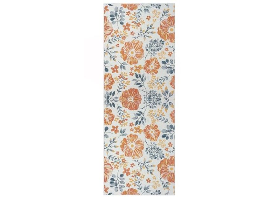 L. R. Resources, Inc. Binny CER Blue/Ivory Floral Coastal Indoor/Outdoor Reversible Area Rug, 2' x 8'