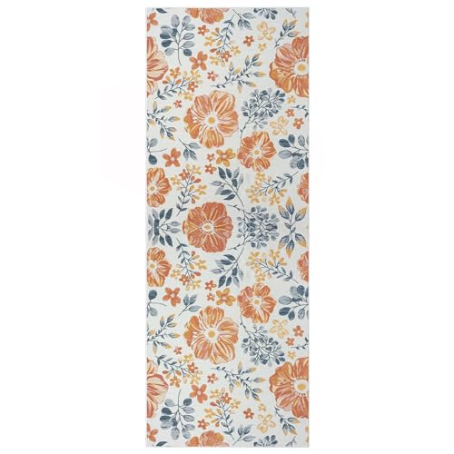 L. R. Resources, Inc. Binny CER Blue/Ivory Floral Coastal Indoor/Outdoor Reversible Area Rug, 2' x 8'