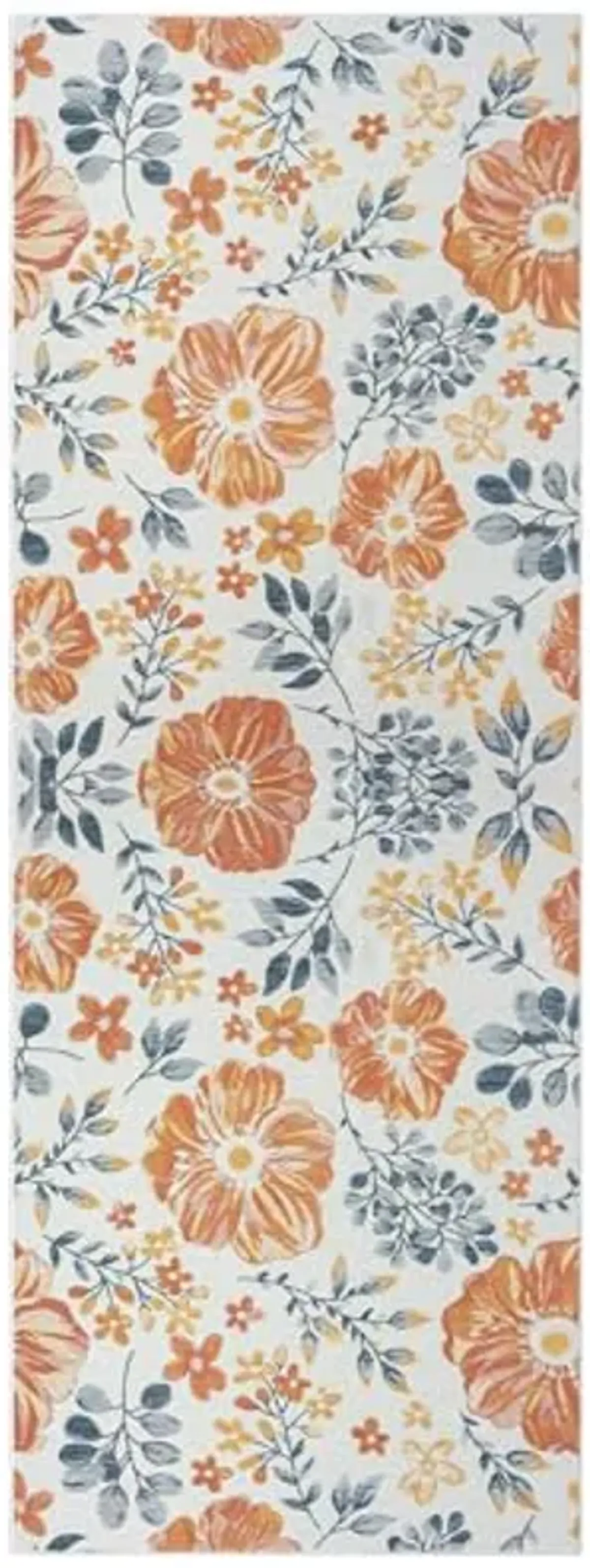 L. R. Resources, Inc. Binny CER Blue/Ivory Floral Coastal Indoor/Outdoor Reversible Area Rug, 2' x 8'