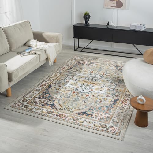 L. R. Resources, Inc. Alison Ann Ivory/Blue Classic Traditional Indoor Area Rug, 3'11" x 6'