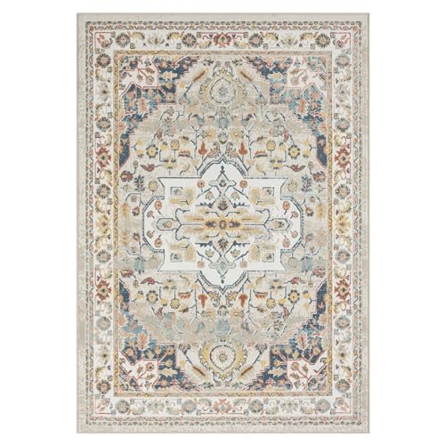 L. R. Resources, Inc. Alison Ann Ivory/Blue Classic Traditional Indoor Area Rug, 3'11" x 6'