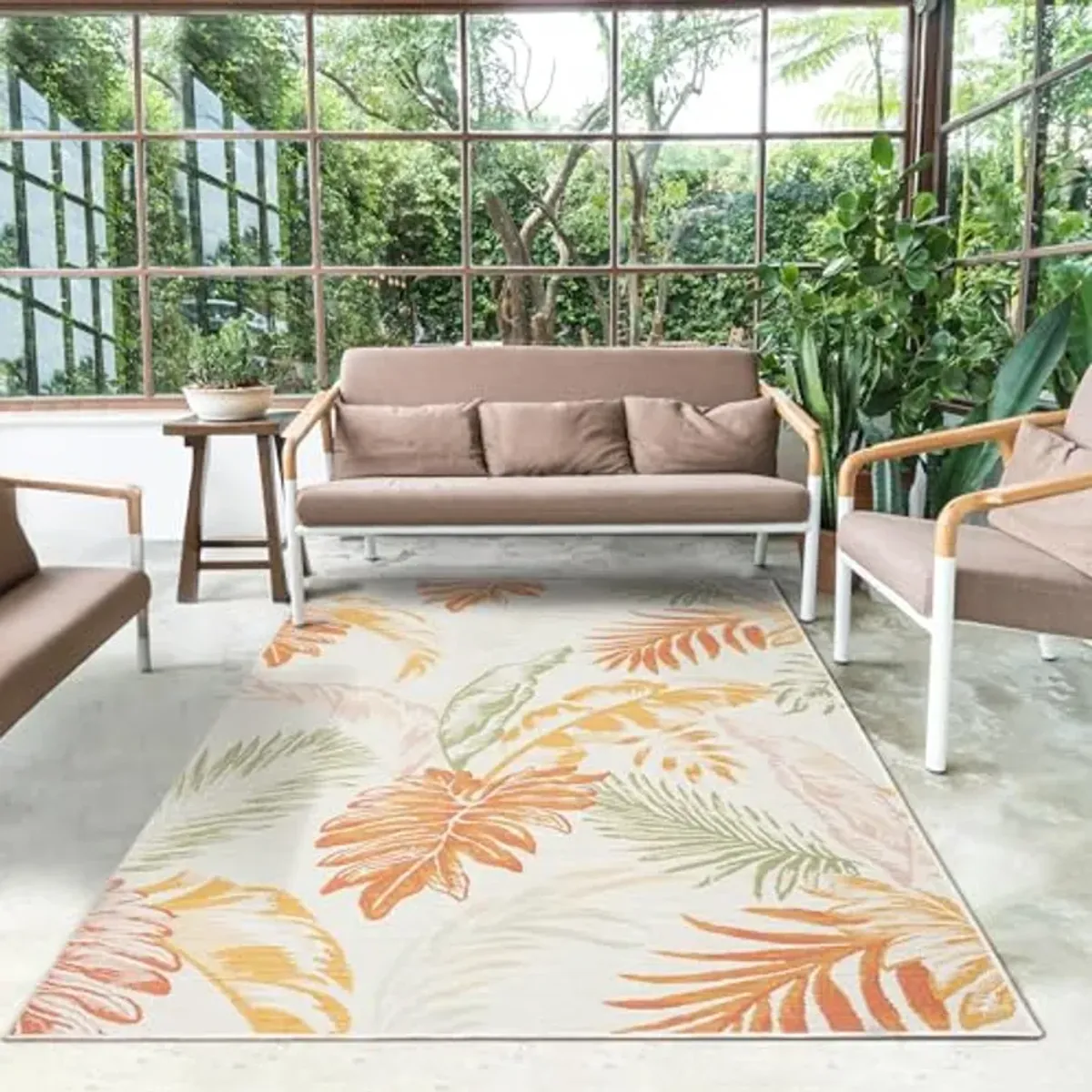 L. R. Resources, Inc. Binny Sin Palm Fronds Coastal Indoor/Outdoor Reversible Area Rug, 5'3" x 7'