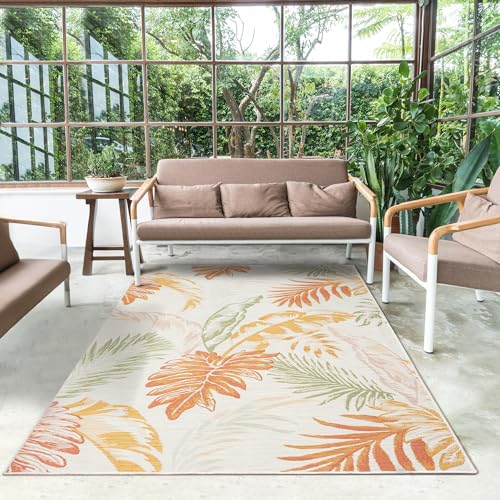 L. R. Resources, Inc. Binny Sin Palm Fronds Coastal Indoor/Outdoor Reversible Area Rug, 5'3" x 7'