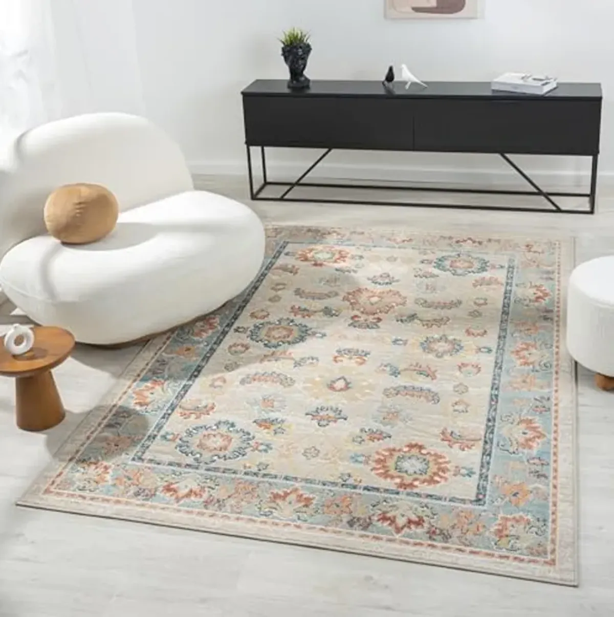 L. R. Resources, Inc. Alison Eve Ivory/Blue Classic Traditional Traditional Indoor Area Rug, 5'3" x 7'6"