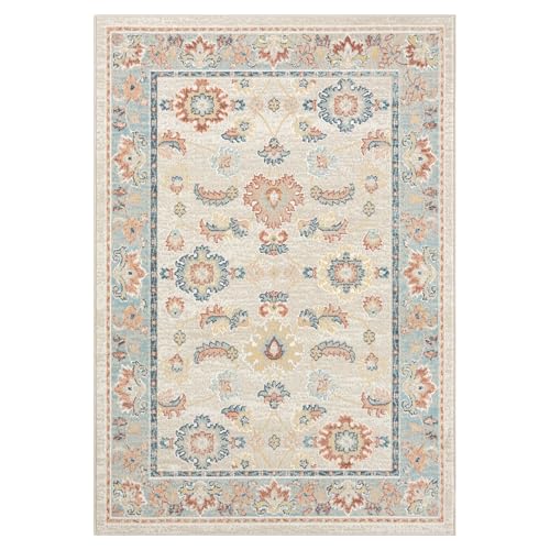 L. R. Resources, Inc. Alison Eve Ivory/Blue Classic Traditional Traditional Indoor Area Rug, 5'3" x 7'6"