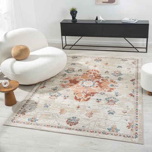 L. R. Resources, Inc. Alison Roy Rust/Ivory Classic Traditional Medallion Indoor Area Rug, 5'3" x 7'6"