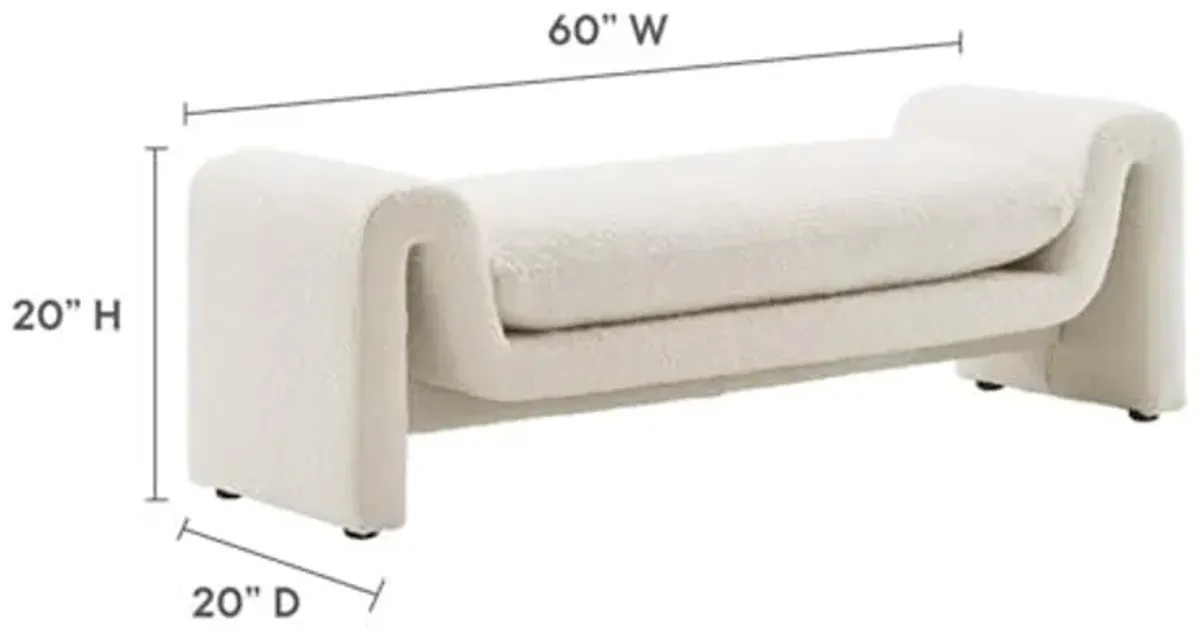 Modway Waverly 17" Upholstered Modern Boucle Fabric Bench in Ivory