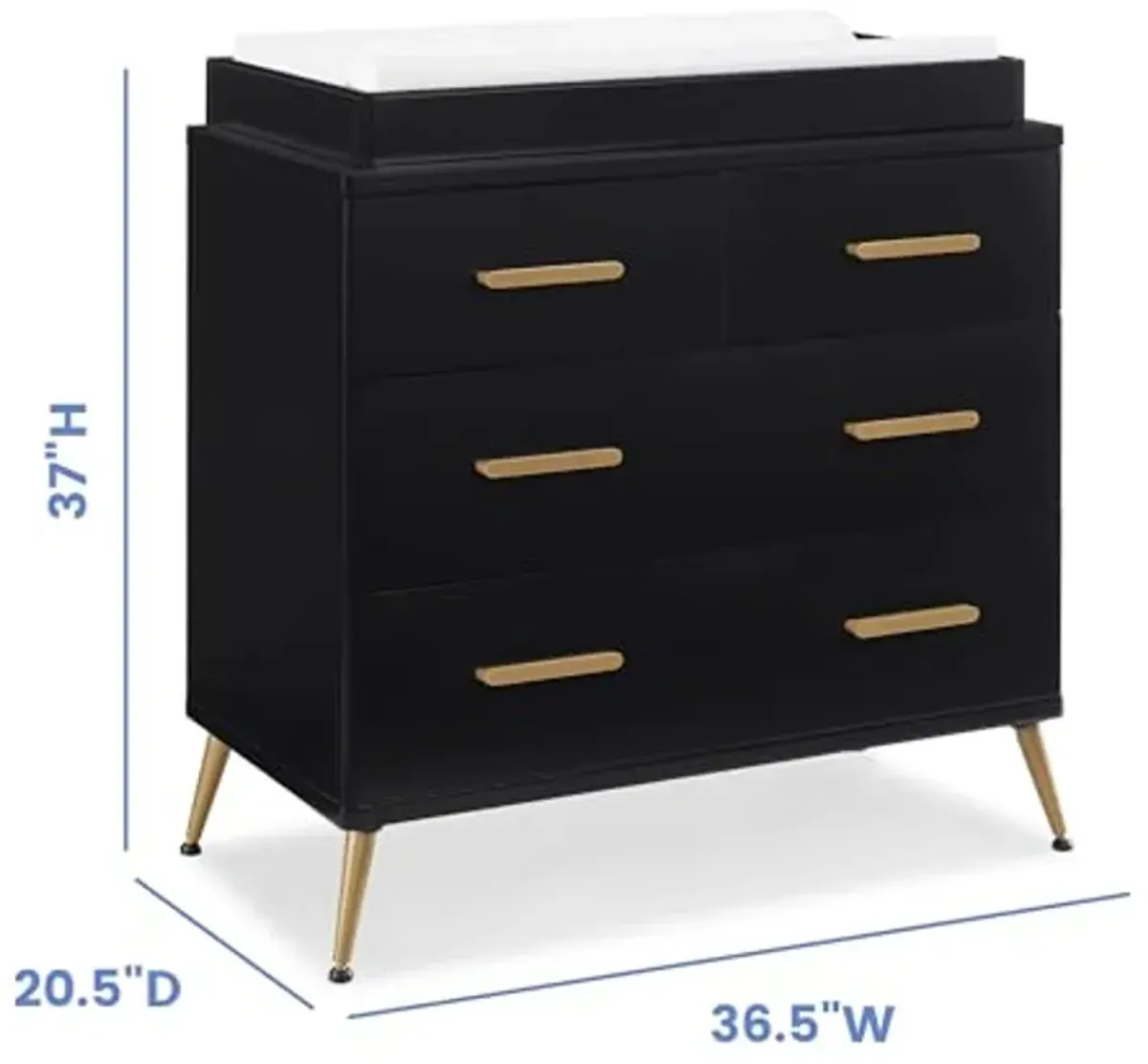 Delta Children Sloane 4 Drawer Dresser with Changing Top and Interlocking Drawers, Black/Bronze