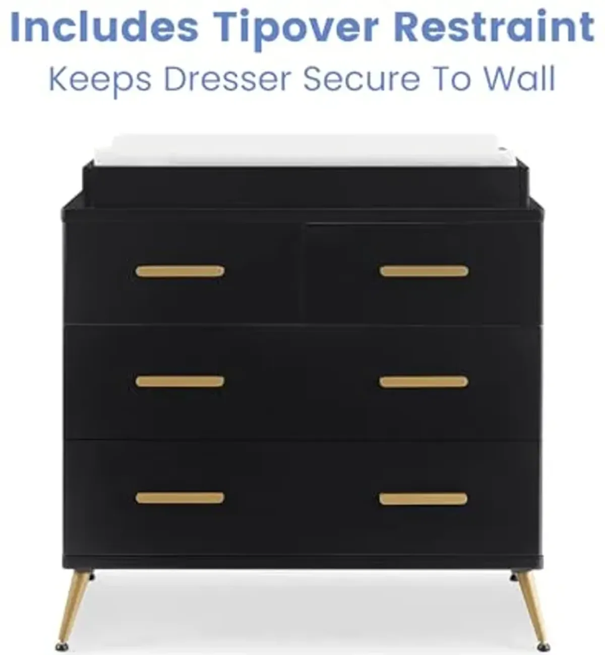 Delta Children Sloane 4 Drawer Dresser with Changing Top and Interlocking Drawers, Black/Bronze