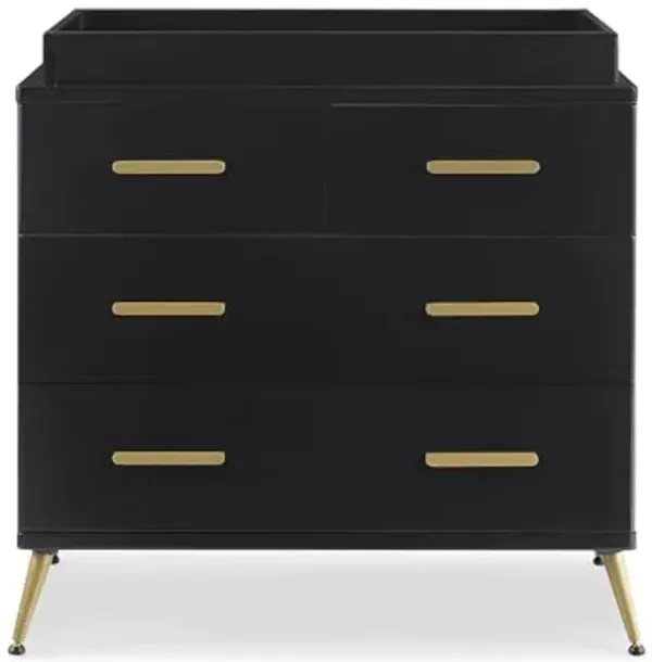 Delta Children Sloane 4 Drawer Dresser with Changing Top and Interlocking Drawers, Black/Bronze