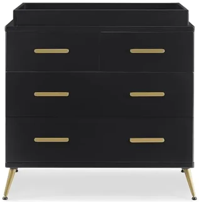 Delta Children Sloane 4 Drawer Dresser with Changing Top and Interlocking Drawers, Black/Bronze