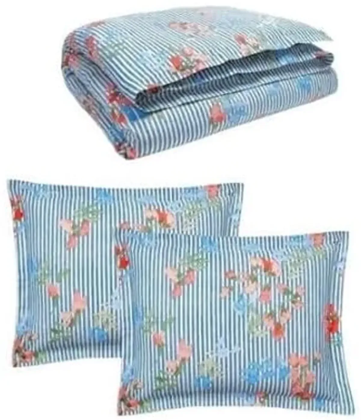 Lauren Ralph Lauren Maggie Floral Stripe King 3 pc Duvet Cover Set Shams Blue Pink White (King (U.S. Standard))