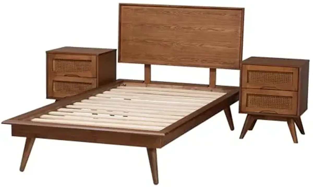 Baxton Studio Melora Bedroom Set, 3-Piece, Twin, Walnut Brown/Brown
