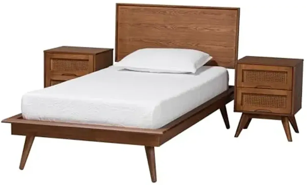 Baxton Studio Melora Bedroom Set, 3-Piece, Twin, Walnut Brown/Brown