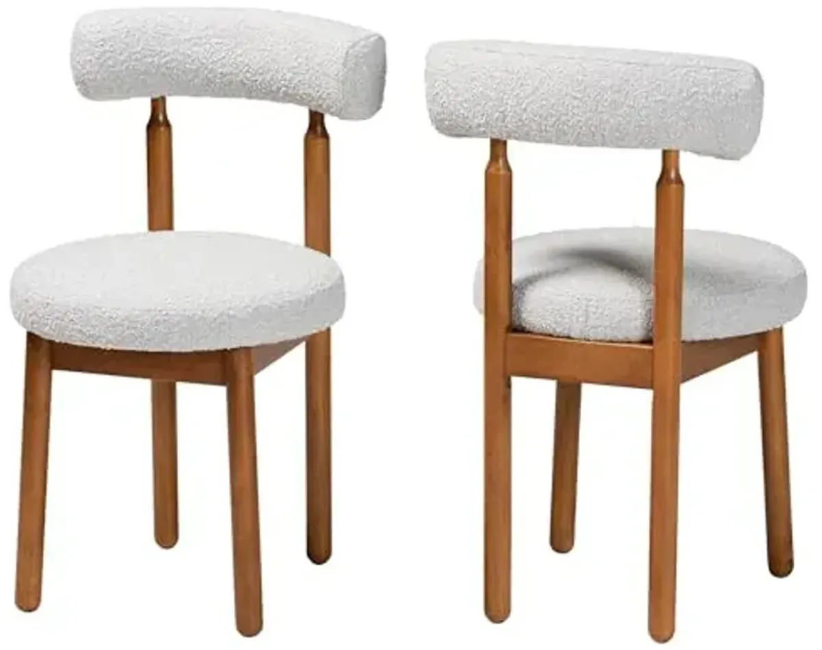 Baxton Studio Edric Boucle Fabric Dining Chairs, Set of 2, Light Grey/Walnut Brown