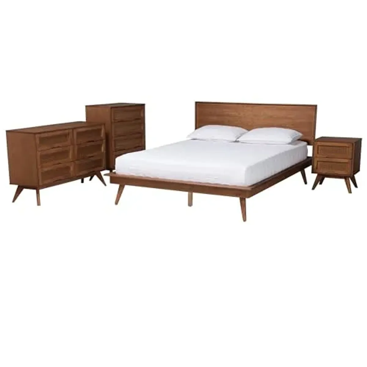 Baxton Studio Melora Bedroom Set, 4-Piece, Queen, Walnut Brown/Brown