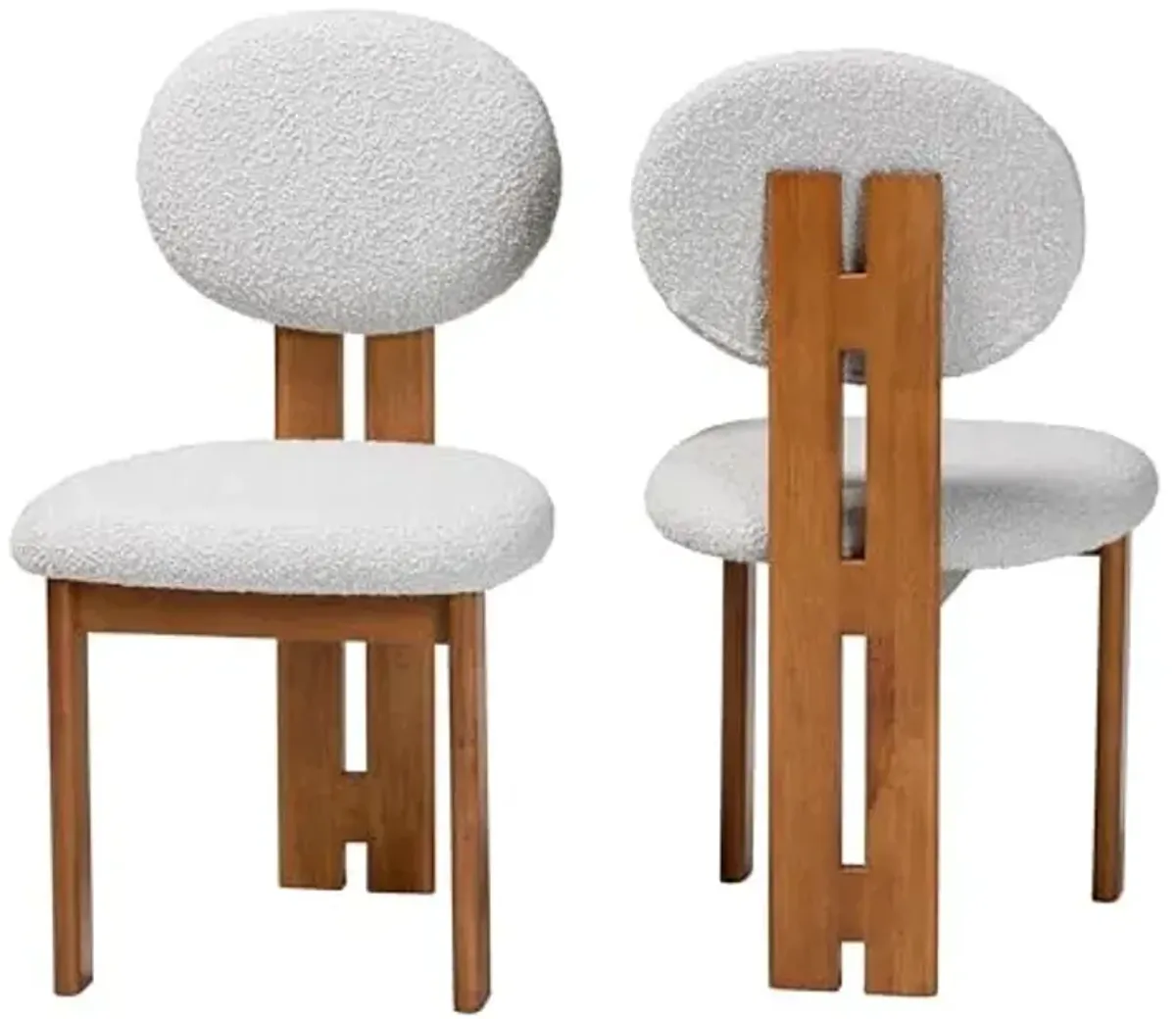 Baxton Studio Kacela Modern Japandi Light Grey Boucle Fabric and Walnut Brown Finished Wood 2-Piece Dining Chair Set